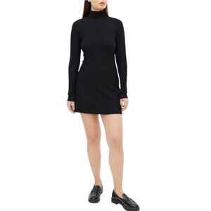 Reformation -739 Women's Black Rib Turtleneck Short Dress Long Sleeve‎ XS